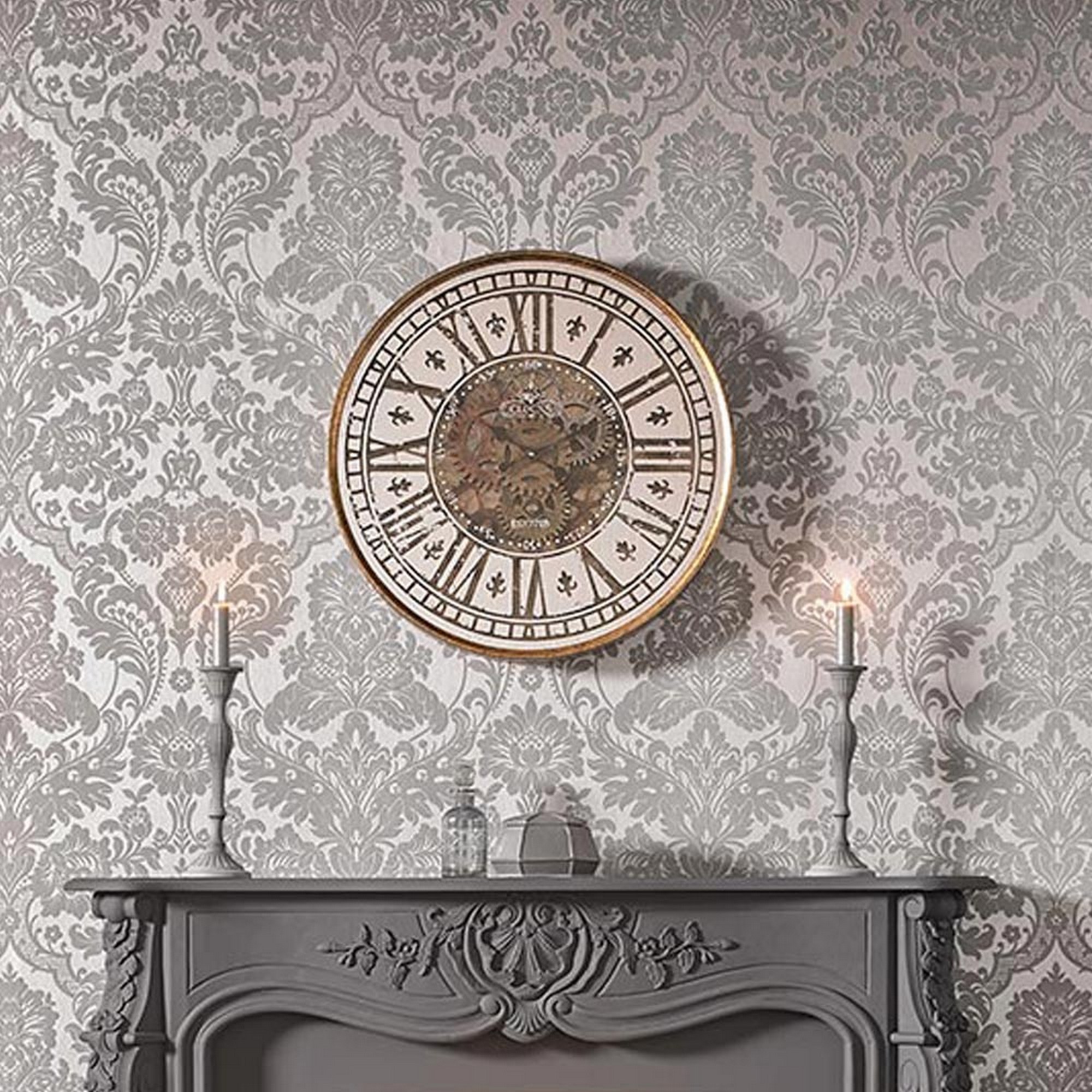 Gothic Damask Flock Wallpaper 104564 By Graham Brown In Grey Silver